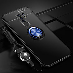 Funda Silicona Carcasa Ultrafina Goma con Magnetico Anillo de dedo Soporte para Xiaomi Redmi 9 Prime India Azul y Negro