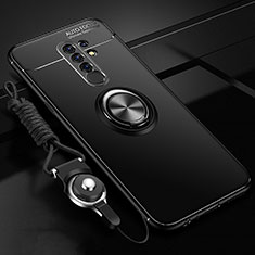 Funda Silicona Carcasa Ultrafina Goma con Magnetico Anillo de dedo Soporte para Xiaomi Redmi 9 Prime India Negro