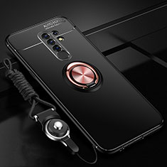 Funda Silicona Carcasa Ultrafina Goma con Magnetico Anillo de dedo Soporte para Xiaomi Redmi 9 Prime India Oro y Negro