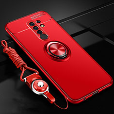 Funda Silicona Carcasa Ultrafina Goma con Magnetico Anillo de dedo Soporte para Xiaomi Redmi 9 Prime India Rojo