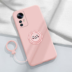 Funda Silicona Carcasa Ultrafina Goma con Magnetico Anillo de dedo Soporte para Xiaomi Redmi K50 Ultra 5G Rosa