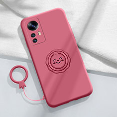 Funda Silicona Carcasa Ultrafina Goma con Magnetico Anillo de dedo Soporte para Xiaomi Redmi K50 Ultra 5G Rosa Roja