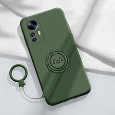 Funda Silicona Carcasa Ultrafina Goma con Magnetico Anillo de dedo Soporte para Xiaomi Redmi K50 Ultra 5G Verde Noche