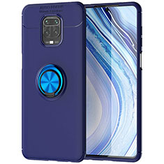 Funda Silicona Carcasa Ultrafina Goma con Magnetico Anillo de dedo Soporte para Xiaomi Redmi Note 9 Pro Max Azul