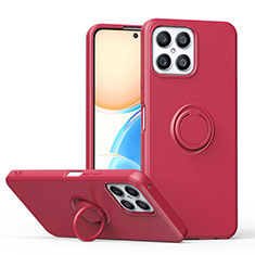 Funda Silicona Carcasa Ultrafina Goma con Magnetico Anillo de dedo Soporte QW1 para Huawei Honor X8 4G Rojo Rosa