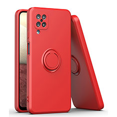 Funda Silicona Carcasa Ultrafina Goma con Magnetico Anillo de dedo Soporte QW1 para Samsung Galaxy A12 Rojo