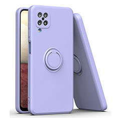 Funda Silicona Carcasa Ultrafina Goma con Magnetico Anillo de dedo Soporte QW1 para Samsung Galaxy M12 Gris Lavanda