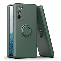 Funda Silicona Carcasa Ultrafina Goma con Magnetico Anillo de dedo Soporte QW1 para Samsung Galaxy S20 FE (2022) 5G Verde Noche