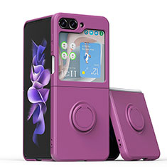 Funda Silicona Carcasa Ultrafina Goma con Magnetico Anillo de dedo Soporte QW1 para Samsung Galaxy Z Flip5 5G Morado