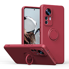 Funda Silicona Carcasa Ultrafina Goma con Magnetico Anillo de dedo Soporte QW1 para Xiaomi Mi 12T 5G Rojo Rosa