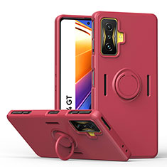 Funda Silicona Carcasa Ultrafina Goma con Magnetico Anillo de dedo Soporte QW1 para Xiaomi Poco F4 GT 5G Rojo Rosa