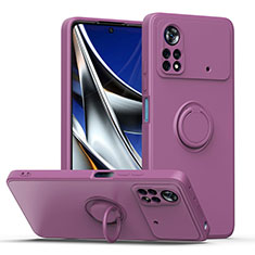 Funda Silicona Carcasa Ultrafina Goma con Magnetico Anillo de dedo Soporte QW1 para Xiaomi Poco X4 Pro 5G Morado