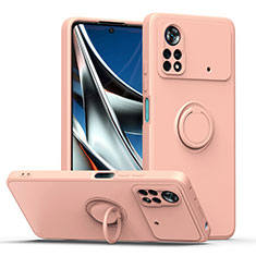 Funda Silicona Carcasa Ultrafina Goma con Magnetico Anillo de dedo Soporte QW1 para Xiaomi Poco X4 Pro 5G Rosa