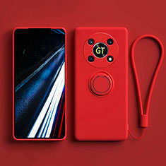 Funda Silicona Carcasa Ultrafina Goma con Magnetico Anillo de dedo Soporte S01 para Huawei Honor X9 5G Rojo