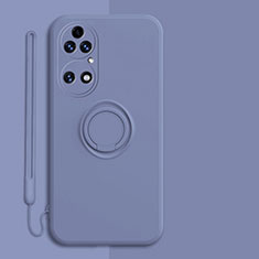 Funda Silicona Carcasa Ultrafina Goma con Magnetico Anillo de dedo Soporte S01 para Huawei P50 Gris Lavanda