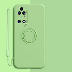 Funda Silicona Carcasa Ultrafina Goma con Magnetico Anillo de dedo Soporte S01 para Huawei P50 Menta Verde