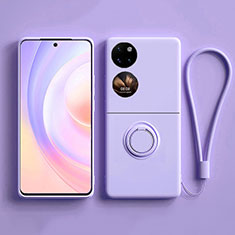 Funda Silicona Carcasa Ultrafina Goma con Magnetico Anillo de dedo Soporte S01 para Huawei P50 Pocket Purpura Claro