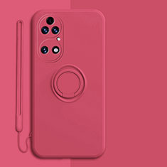 Funda Silicona Carcasa Ultrafina Goma con Magnetico Anillo de dedo Soporte S01 para Huawei P50 Rojo