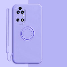 Funda Silicona Carcasa Ultrafina Goma con Magnetico Anillo de dedo Soporte S01 para Huawei P50e Purpura Claro