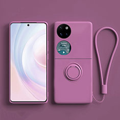 Funda Silicona Carcasa Ultrafina Goma con Magnetico Anillo de dedo Soporte S01 para Huawei Pocket S Morado