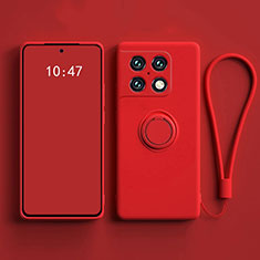 Funda Silicona Carcasa Ultrafina Goma con Magnetico Anillo de dedo Soporte S01 para OnePlus 10 Pro 5G Rojo