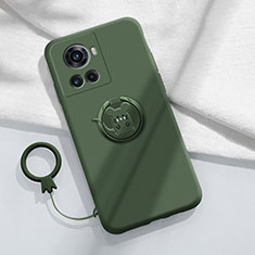 Funda Silicona Carcasa Ultrafina Goma con Magnetico Anillo de dedo Soporte S01 para OnePlus 10R 5G Verde Noche