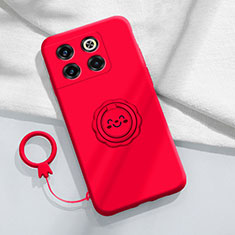 Funda Silicona Carcasa Ultrafina Goma con Magnetico Anillo de dedo Soporte S01 para OnePlus 10T 5G Rojo