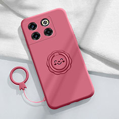 Funda Silicona Carcasa Ultrafina Goma con Magnetico Anillo de dedo Soporte S01 para OnePlus 10T 5G Rosa Roja