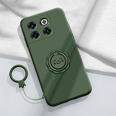 Funda Silicona Carcasa Ultrafina Goma con Magnetico Anillo de dedo Soporte S01 para OnePlus 10T 5G Verde Noche