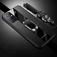 Funda Silicona Carcasa Ultrafina Goma con Magnetico Anillo de dedo Soporte S01 para OnePlus 9 5G Negro