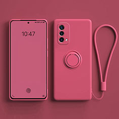 Funda Silicona Carcasa Ultrafina Goma con Magnetico Anillo de dedo Soporte S01 para Oppo A74 5G Rosa Roja