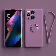 Funda Silicona Carcasa Ultrafina Goma con Magnetico Anillo de dedo Soporte S01 para Oppo Find X3 Pro 5G Morado