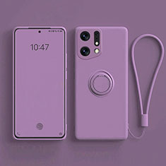 Funda Silicona Carcasa Ultrafina Goma con Magnetico Anillo de dedo Soporte S01 para Oppo Find X5 5G Morado