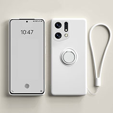 Funda Silicona Carcasa Ultrafina Goma con Magnetico Anillo de dedo Soporte S01 para Oppo Find X5 Pro 5G Blanco