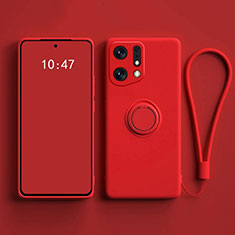 Funda Silicona Carcasa Ultrafina Goma con Magnetico Anillo de dedo Soporte S01 para Oppo Find X5 Pro 5G Rojo