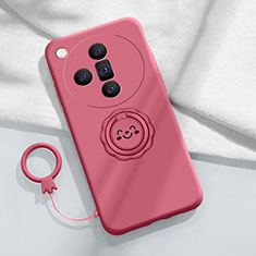 Funda Silicona Carcasa Ultrafina Goma con Magnetico Anillo de dedo Soporte S01 para Oppo Find X7 5G Rosa Roja