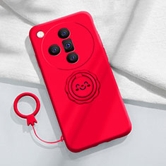 Funda Silicona Carcasa Ultrafina Goma con Magnetico Anillo de dedo Soporte S01 para Oppo Find X7 Ultra 5G Rojo