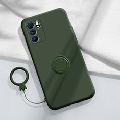 Funda Silicona Carcasa Ultrafina Goma con Magnetico Anillo de dedo Soporte S01 para Oppo Reno6 Pro 5G India Verde Noche