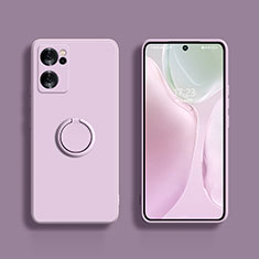 Funda Silicona Carcasa Ultrafina Goma con Magnetico Anillo de dedo Soporte S01 para Oppo Reno7 SE 5G Purpura Claro