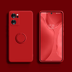 Funda Silicona Carcasa Ultrafina Goma con Magnetico Anillo de dedo Soporte S01 para Oppo Reno7 SE 5G Rojo