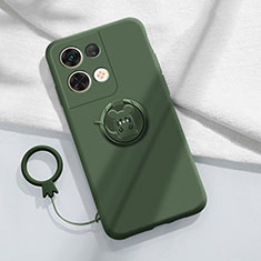 Funda Silicona Carcasa Ultrafina Goma con Magnetico Anillo de dedo Soporte S01 para Oppo Reno8 5G Verde Noche