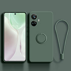 Funda Silicona Carcasa Ultrafina Goma con Magnetico Anillo de dedo Soporte S01 para Realme 10 Pro+ Plus 5G Verde Noche