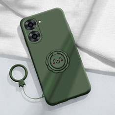 Funda Silicona Carcasa Ultrafina Goma con Magnetico Anillo de dedo Soporte S01 para Realme 10S 5G Verde Noche