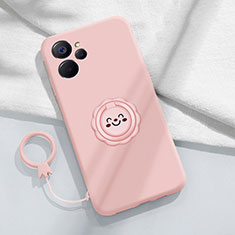 Funda Silicona Carcasa Ultrafina Goma con Magnetico Anillo de dedo Soporte S01 para Realme 10T 5G Rosa