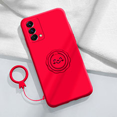 Funda Silicona Carcasa Ultrafina Goma con Magnetico Anillo de dedo Soporte S01 para Realme GT Master 5G Rojo