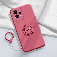 Funda Silicona Carcasa Ultrafina Goma con Magnetico Anillo de dedo Soporte S01 para Realme GT Neo 3T 5G Rosa Roja