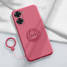 Funda Silicona Carcasa Ultrafina Goma con Magnetico Anillo de dedo Soporte S01 para Realme V30t 5G Rosa Roja