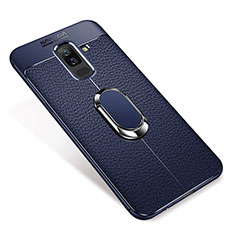 Funda Silicona Carcasa Ultrafina Goma con Magnetico Anillo de dedo Soporte S01 para Samsung Galaxy A9 Star Lite Azul