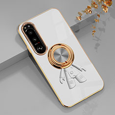 Funda Silicona Carcasa Ultrafina Goma con Magnetico Anillo de dedo Soporte S01 para Sony Xperia 1 IV Blanco
