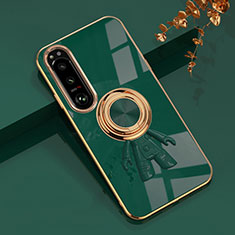 Funda Silicona Carcasa Ultrafina Goma con Magnetico Anillo de dedo Soporte S01 para Sony Xperia 1 IV Verde